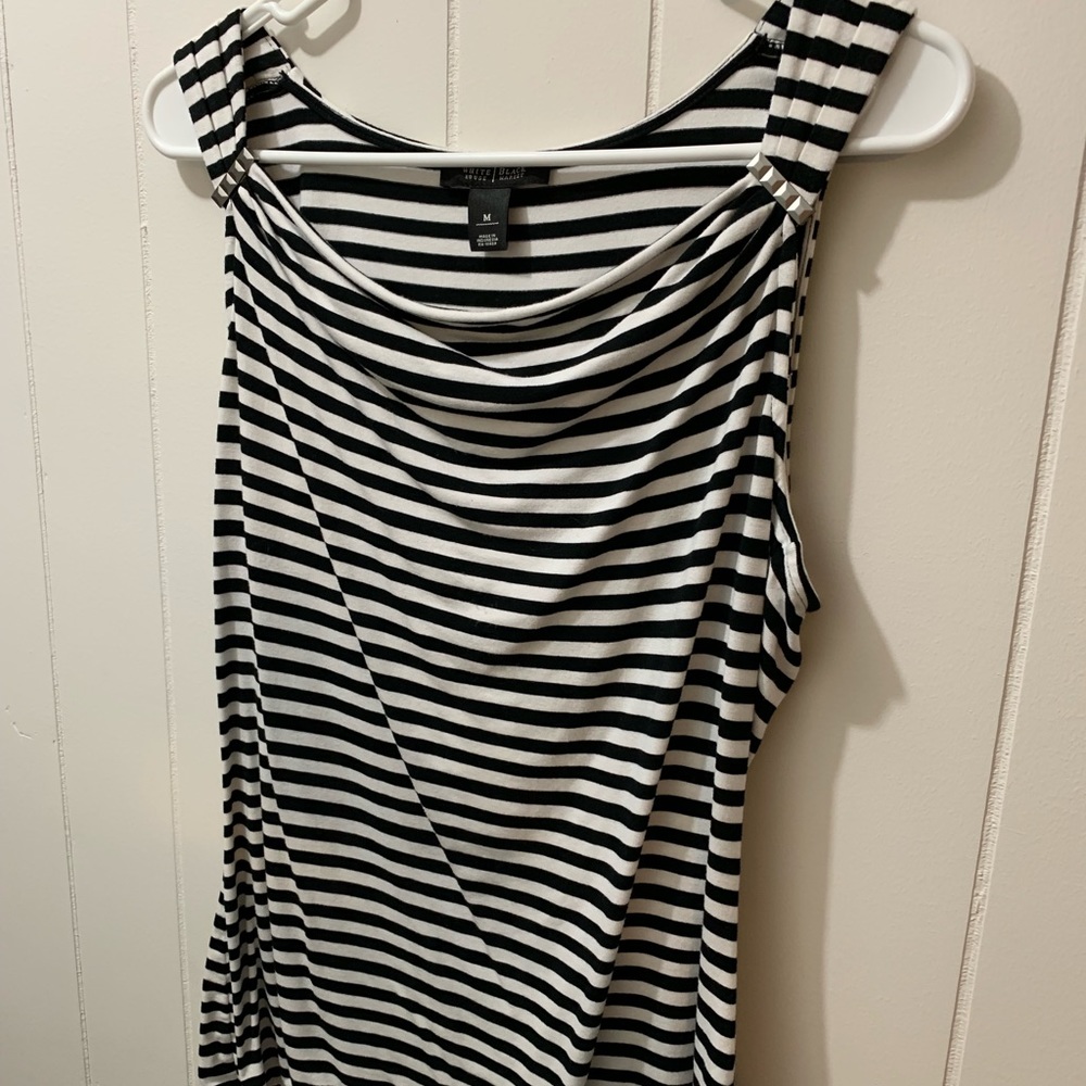 WHBM black and white striped sleeveless tunic top